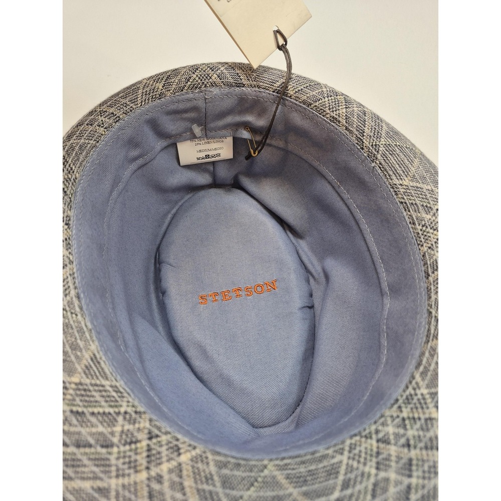 Stetson Fedora Hat Cap Fitted Men's M Gray Plaid Linen Lined Summer Casual - Picture 6 of 10